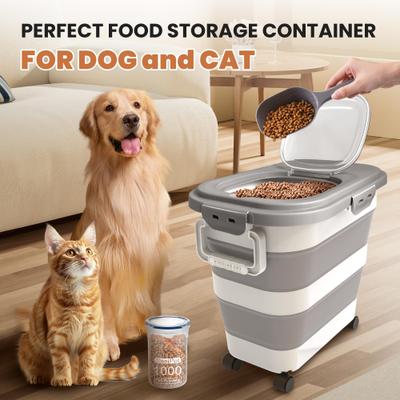 Show full view: DDMOMMY Airtight Dog & Cat Food Storage Container with Lid, Wheels & Scoop, Grey, 25-lb capacity slide 7 of 8