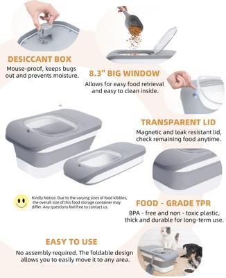 Show full view: DDMOMMY Collapsible Dog & Cat Food Storage Container with Transparent Lid, Scoop & Bowl, Grey, 13-lb capacity slide 8 of 11