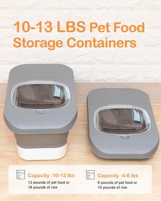 Show full view: DDMOMMY Collapsible Dog & Cat Food Storage Container with Transparent Lid, Scoop & Bowl, Grey, 13-lb capacity slide 3 of 11
