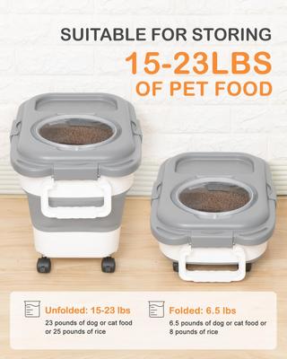 Show full view: DDMOMMY Collapsible Dog & Cat Food Storage Container with Airtight Lid, Wheels & Scoop, Grey, 23-lb capacity slide 3 of 11
