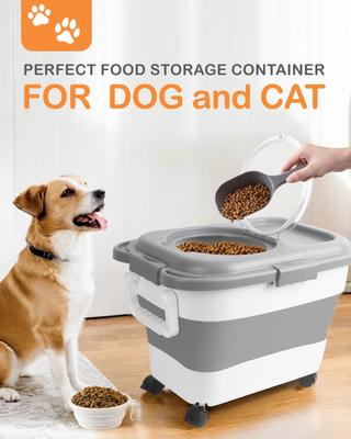 Show full view: DDMOMMY Collapsible Dog & Cat Food Storage Container with Airtight Lid, Wheels & Scoop, Grey, 23-lb capacity slide 2 of 11