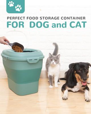 Show full view: DDMOMMY Collapsible Dog & Cat Food Storage Container with Wheels, Airtight Lids, Scoop & 2 Storage Containers, Green, 35-lbs slide 2 of 10