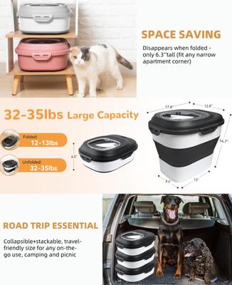 Show full view: DDMOMMY Collapsible Dog & Cat Food Storage Container with Wheels, Airtight Lids, Scoop & 2 Storage Containers, Black, 35-lbs slide 10 of 11