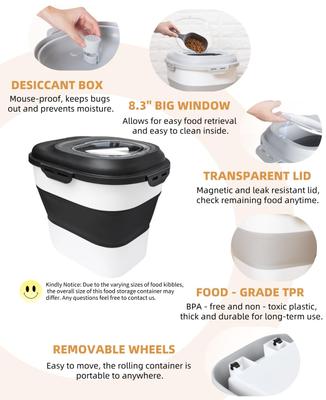 Show full view: DDMOMMY Collapsible Dog & Cat Food Storage Container with Wheels, Airtight Lids, Scoop & 2 Storage Containers, Black, 35-lbs slide 8 of 11