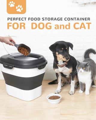 Show full view: DDMOMMY Collapsible Dog & Cat Food Storage Container with Wheels, Airtight Lids, Scoop & 2 Storage Containers, Black, 35-lbs slide 6 of 11