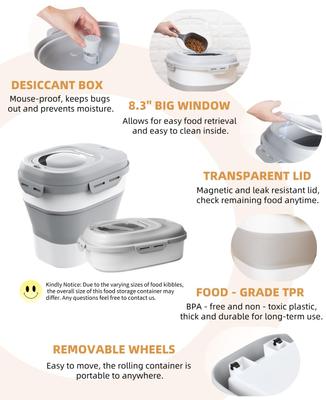 Show full view: DDMOMMY Airtight Dog & Cat Food Storage Container with Lid, Wheels & Scoop, 2-pack, Grey, 35-lbs slide 7 of 10
