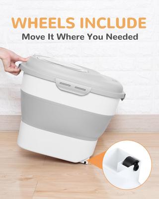 Show full view: DDMOMMY Airtight Dog & Cat Food Storage Container with Lid, Wheels & Scoop, 2-pack, Grey, 35-lbs slide 6 of 10