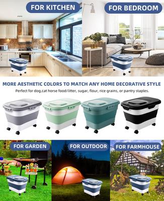 Show full view: DDMOMMY Collapsible Dog & Cat Food Storage Container with Wheels, Airtight Lids, Scoop & Silicone Bowl, Blue/White, 23-lb capacity slide 9 of 9