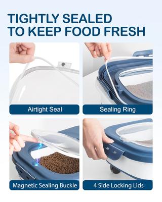 Show full view: DDMOMMY Collapsible Dog & Cat Food Storage Container with Wheels, Airtight Lids, Scoop & Silicone Bowl, Blue/White, 23-lb capacity slide 4 of 9