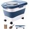 Show in main carousel: DDMOMMY Collapsible Dog & Cat Food Storage Container with Wheels, Airtight Lids, Scoop & Silicone Bowl, Blue/White, 23-lb capacity slide 1 of 9