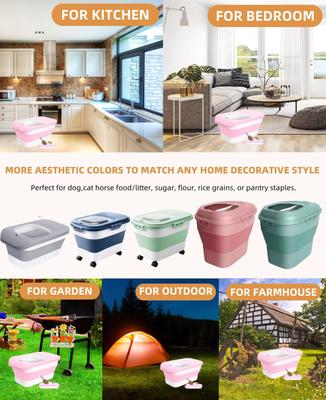 Show full view: DDMOMMY Collapsible Dog & Cat Food Storage Container with Airtight Lid, Scoop & Silicone Bowl, Pink/White, 13-lb capacity slide 8 of 9