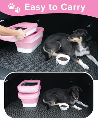 Show full view: DDMOMMY Collapsible Dog & Cat Food Storage Container with Airtight Lid, Scoop & Silicone Bowl, Pink/White, 13-lb capacity slide 5 of 9