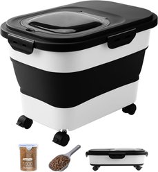 DDMOMMY Dog & Cat Food Container with Casters, Scoop & Travel Bowl, Black, 23-lb capacity