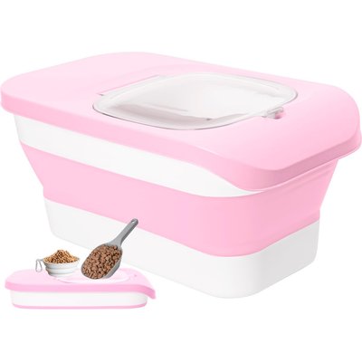 DDMOMMY DDMOMMY Collapsible Dog & Cat Food Storage Container with Airtight Lid, Scoop & Silicone Bowl, Pink/White, 13-lb capacity