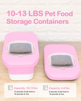 Show full view: DDMOMMY Collapsible Dog & Cat Food Storage Container with Airtight Lid, Scoop & Silicone Bowl, Pink/White, 13-lb capacity slide 2 of 9