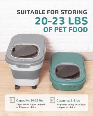 Show full view: DDMOMMY Dog& Cat Food Container with Casters, Scoop & Travel Bowl, Green, 23-lb capacity slide 5 of 7