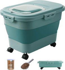 DDMOMMY Dog& Cat Food Container with Casters, Scoop & Travel Bowl, Green, 23-lb capacity