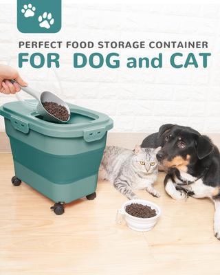 Show full view: DDMOMMY Dog& Cat Food Container with Casters, Scoop & Travel Bowl, Green, 23-lb capacity slide 3 of 7