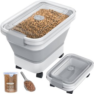 DDMOMMY Collapsible Dog & Cat Food Container with Transparent Lid, Scoop & Bowl, Grey, 23-lb capacity