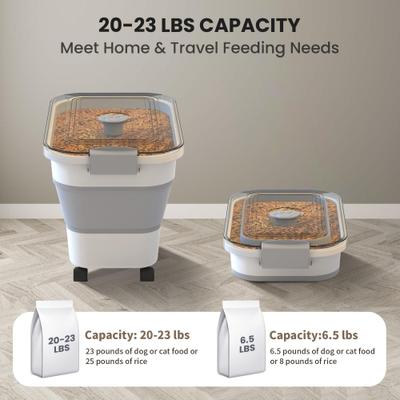 Show full view: DDMOMMY Collapsible Dog & Cat Food Container with Transparent Lid, Scoop & Bowl, Grey, 23-lb capacity slide 2 of 8