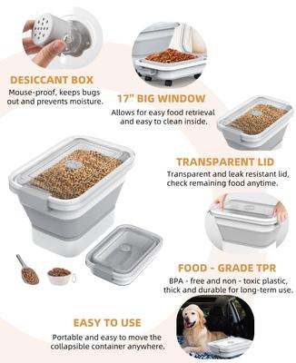 Show full view: DDMOMMY Collapsible Dog & Cat Food Storage Container with Airtight Lid, Scoop & Measuring Cup, Grey, 13-lb capacity slide 8 of 11