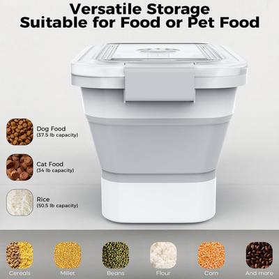 Show full view: DDMOMMY Collapsible Dog & Cat Food Storage Container with Airtight Lid, Scoop & Measuring Cup, Grey, 13-lb capacity slide 6 of 11