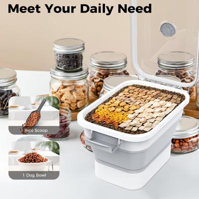 Show full view: DDMOMMY Collapsible Dog & Cat Food Storage Container with Airtight Lid, Scoop & Measuring Cup, Grey, 13-lb capacity slide 5 of 11