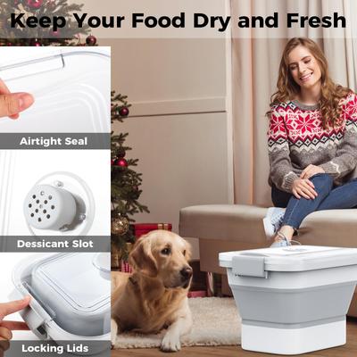 Show full view: DDMOMMY Collapsible Dog & Cat Food Storage Container with Airtight Lid, Scoop & Measuring Cup, Grey, 13-lb capacity slide 4 of 11