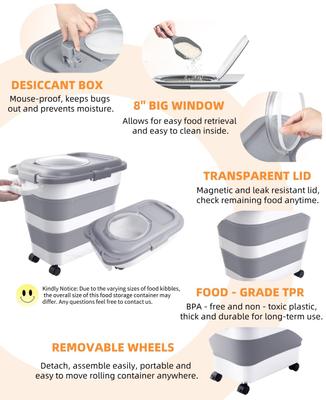 Show full view: DDMOMMY Collapsible Dog & Cat Food Container with Casters, Scoop & Travel Bowl, Grey, 23-lb capacity slide 8 of 10