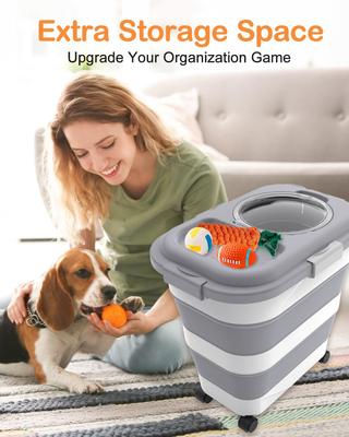 Show full view: DDMOMMY Collapsible Dog & Cat Food Container with Casters, Scoop & Travel Bowl, Grey, 23-lb capacity slide 7 of 10
