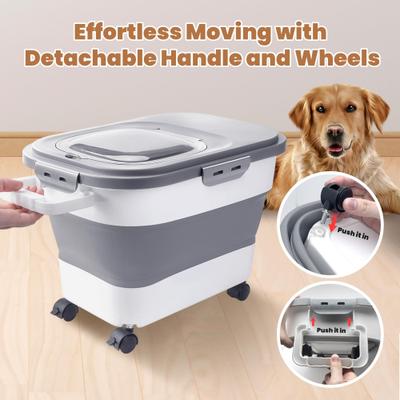 Show full view: DDMOMMY Airtight Dog & Cat Food Storage Container with Lid, Wheels & Scoop, Grey, 23-lb capacity slide 6 of 7
