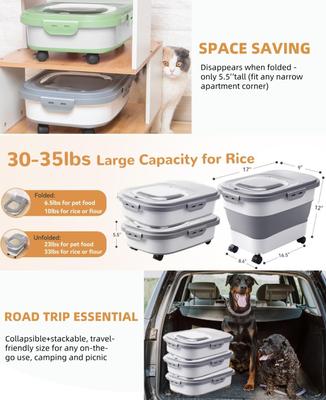 Show full view: DDMOMMY Airtight Dog & Cat Food Storage Container with Lid, Wheels & Scoop, Grey, 23-lb capacity slide 9 of 10