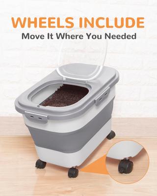 Show full view: DDMOMMY Airtight Dog & Cat Food Storage Container with Lid, Wheels & Scoop, Grey, 23-lb capacity slide 6 of 10