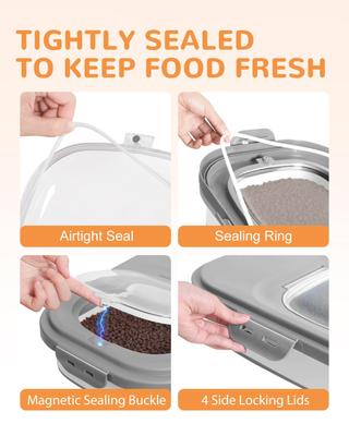 Show full view: DDMOMMY Airtight Dog & Cat Food Storage Container with Lid, Wheels & Scoop, Grey, 23-lb capacity slide 3 of 10