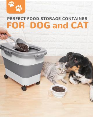 Show full view: DDMOMMY Airtight Dog & Cat Food Storage Container with Lid, Wheels & Scoop, Grey, 23-lb capacity slide 2 of 10