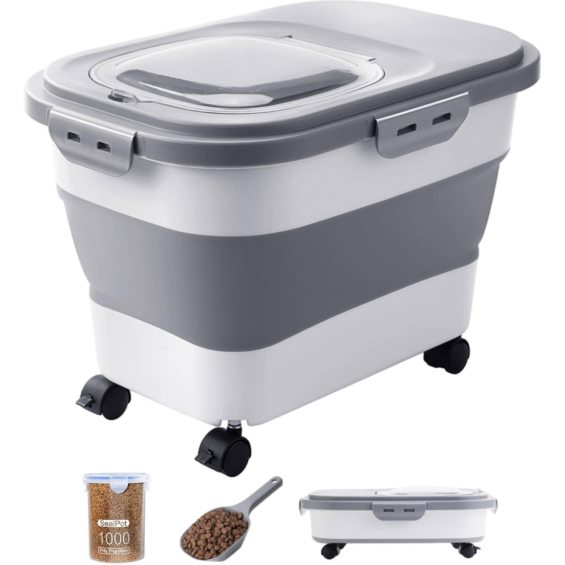 DDMOMMY Airtight Dog & Cat Food Storage Container with Lid, Wheels & Scoop, Grey, 23-lb capacity