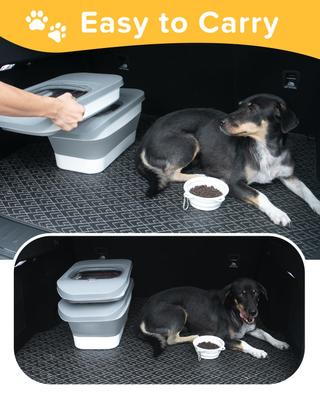 Show full view: DDMOMMY Collapsible Dog & Cat Food Storage Container with Transparent Lid, Scoop & Bowl, Grey, 13-lb capacity slide 7 of 11