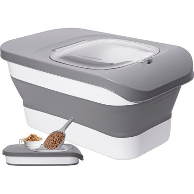 DDMOMMY DDMOMMY Collapsible Dog & Cat Food Storage Container with Transparent Lid, Scoop & Bowl, Grey, 13-lb capacity