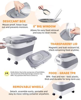 Show full view: DDMOMMY Collapsible Dog & Cat Food Storage Container with Airtight Lid, Wheels & Scoop, Grey, 23-lb capacity slide 8 of 11
