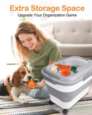 Show full view: DDMOMMY Collapsible Dog & Cat Food Storage Container with Airtight Lid, Wheels & Scoop, Grey, 23-lb capacity slide 7 of 11