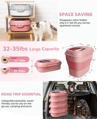 Show full view: DDMOMMY Collapsible Dog & Cat Food Container with Wheels, Airtight Lids, Scoop & 2 Storage Containers, Pink, 35-lbs slide 10 of 10