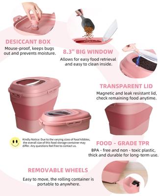 Show full view: DDMOMMY Collapsible Dog & Cat Food Container with Wheels, Airtight Lids, Scoop & 2 Storage Containers, Pink, 35-lbs slide 8 of 10