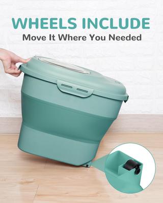 Show full view: DDMOMMY Collapsible Dog & Cat Food Storage Container with Wheels, Airtight Lids, Scoop & 2 Storage Containers, Green, 35-lbs slide 6 of 10