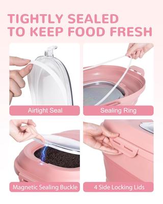 Show full view: DDMOMMY Collapsible Dog & Cat Food Container with Wheels, Airtight Lids, Scoop & 2 Storage Containers, Pink, 35-lbs slide 4 of 10