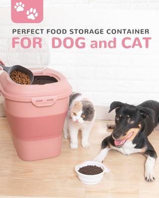 Show full view: DDMOMMY Collapsible Dog & Cat Food Container with Wheels, Airtight Lids, Scoop & 2 Storage Containers, Pink, 35-lbs slide 3 of 10