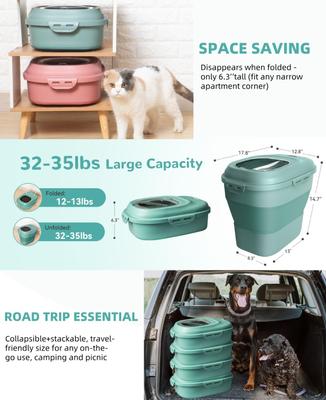Show full view: DDMOMMY Collapsible Dog & Cat Food Storage Container with Wheels, Airtight Lids, Scoop & 2 Storage Containers, Green, 35-lbs slide 9 of 10