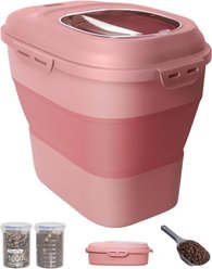 DDMOMMY Collapsible Dog & Cat Food Container with Wheels, Airtight Lids, Scoop & 2 Storage Containers, Pink, 35-lbs