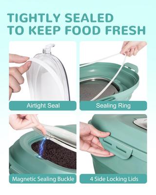 Show full view: DDMOMMY Collapsible Dog & Cat Food Storage Container with Wheels, Airtight Lids, Scoop & 2 Storage Containers, Green, 35-lbs slide 3 of 10