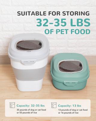 Show full view: DDMOMMY Collapsible Dog & Cat Food Storage Container with Wheels, Airtight Lids, Scoop & 2 Storage Containers, Green, 35-lbs slide 4 of 10