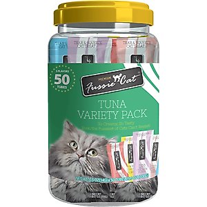 Fussie Cat Tuna 5 Flavors Variety Lickable Cat Treats, 0.5-oz tube, 50 count